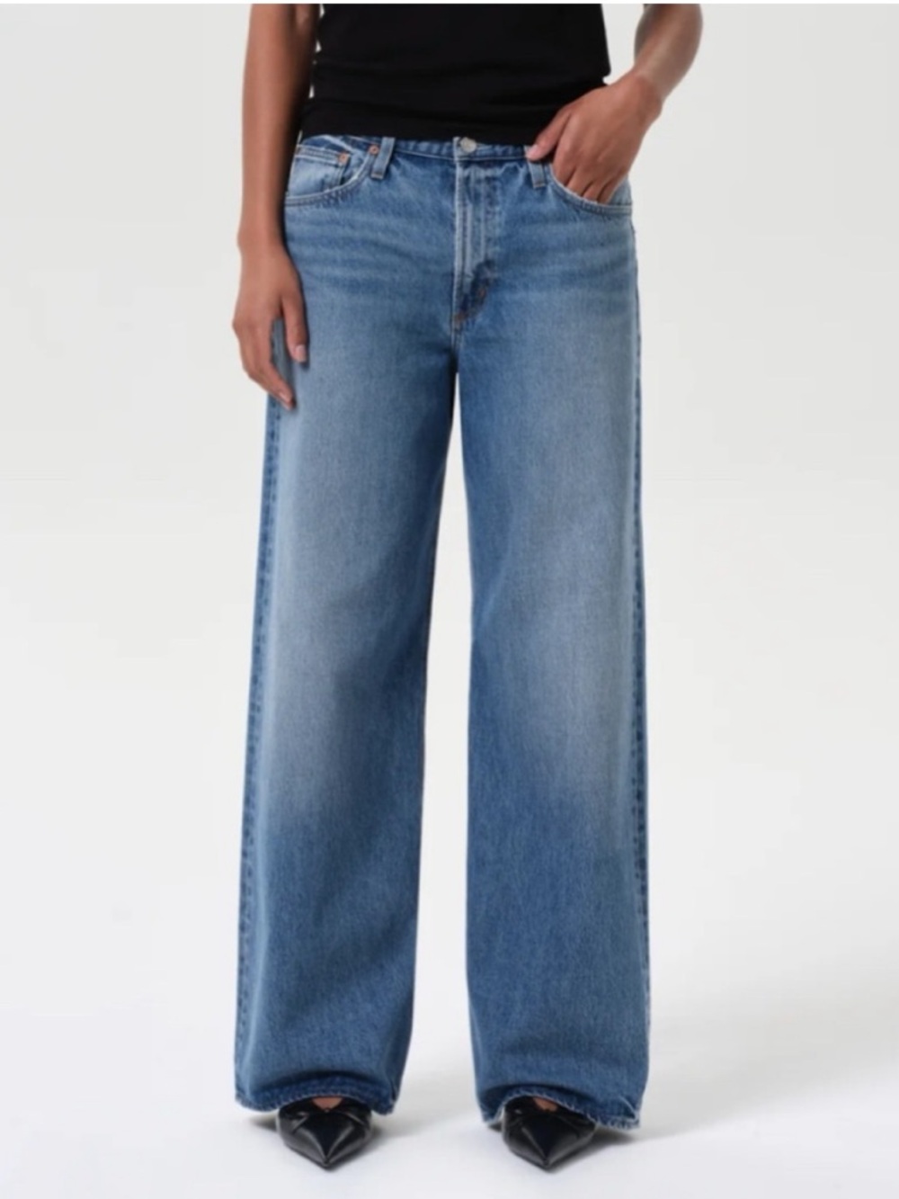 New AGOLDE Keira Low-Rise Wide-Leg Jeans Downtown Medium Blue 27